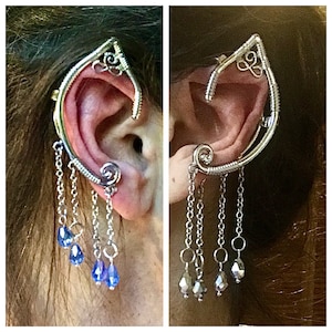 Elf Ear Cuff, Elf Ears, Silver Elf Ear Wrap, Elven Ears, Crystal Ear Cuff, Crystal Earring Cuff, Ear Wrap, Handmade Jewelry Gifts for Women