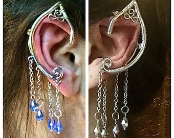 Elf Ear Cuff, Elf Ears, Silver Elf Ear Wrap, Elven Ears, Crystal Ear Cuff, Crystal Earring Cuff, Ear Wrap, Handmade Jewelry Gifts for Women