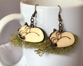 Fox Earrings Handmade Jewelry, Fox Jewelry, Wood Fox on Moss Nature Earrings, Gifts for Women, Wooden Animal Earrings, Novelty Earrings