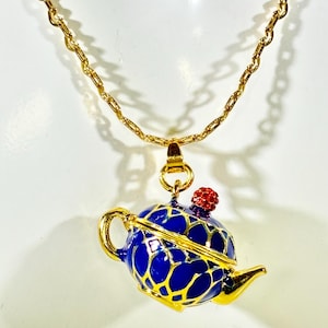 Teapot Gold Necklace Tea Party Necklace Tea Set Pendant Necklace Tea Pot and Hearts Necklace Gift for Her Birthday Gift Gold and Enamel