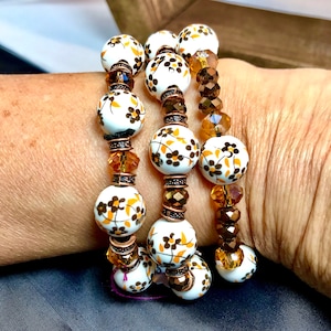 Fall Bracelet, Halloween Bracelet, Floral Ceramic Beaded Bracelet, Fall Jewelry, Custom Bracelet, Adjustable Bracelet, Handmade Gift for Her