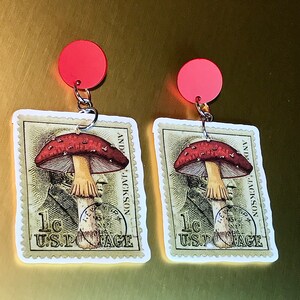 Mushroom Earrings Novelty Earrings Mushroom Jewelry Fun Earrings Cute Earrings Acrylic Earrings Resin Earrings Funky Earrings Mushroom
