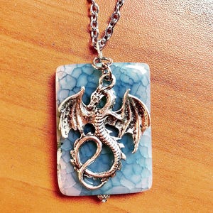 Turquoise Dragon Necklace, Dragon Jewelry, Aqua Agate Pendant, Fantasy Necklace, Fantasy Jewelry, Handmade Jewelry Gifts for Women, Dragons
