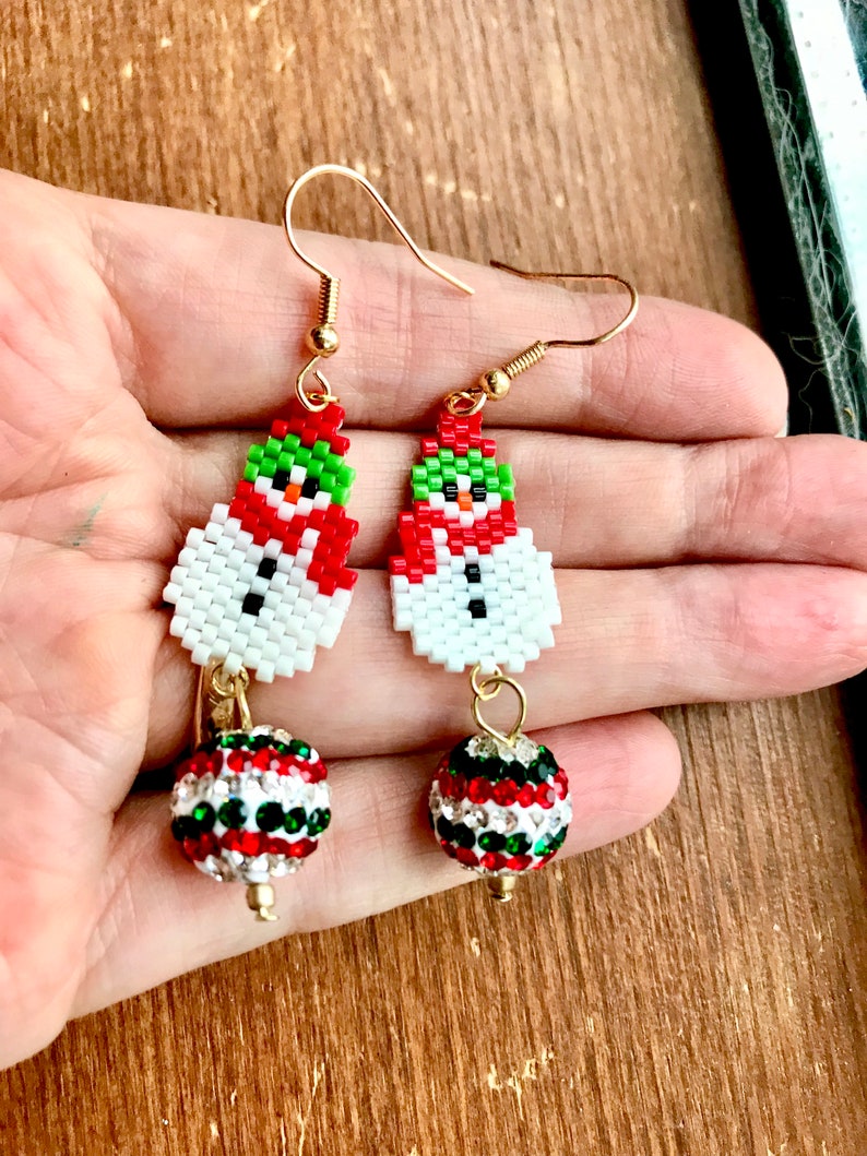 Beaded Christmas Earrings, Reindeer Earrings, Snowman Earrings, Beaded