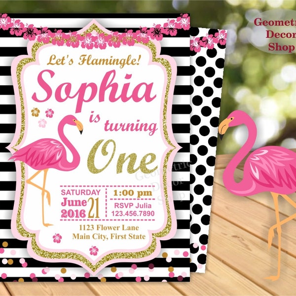 Flamingo Birthday Invitation, Tropical Birthday Invite, Pool Birthday Party, Beach Party, Luau Birthday Pink Digital File Hawaiian JPG BDF6