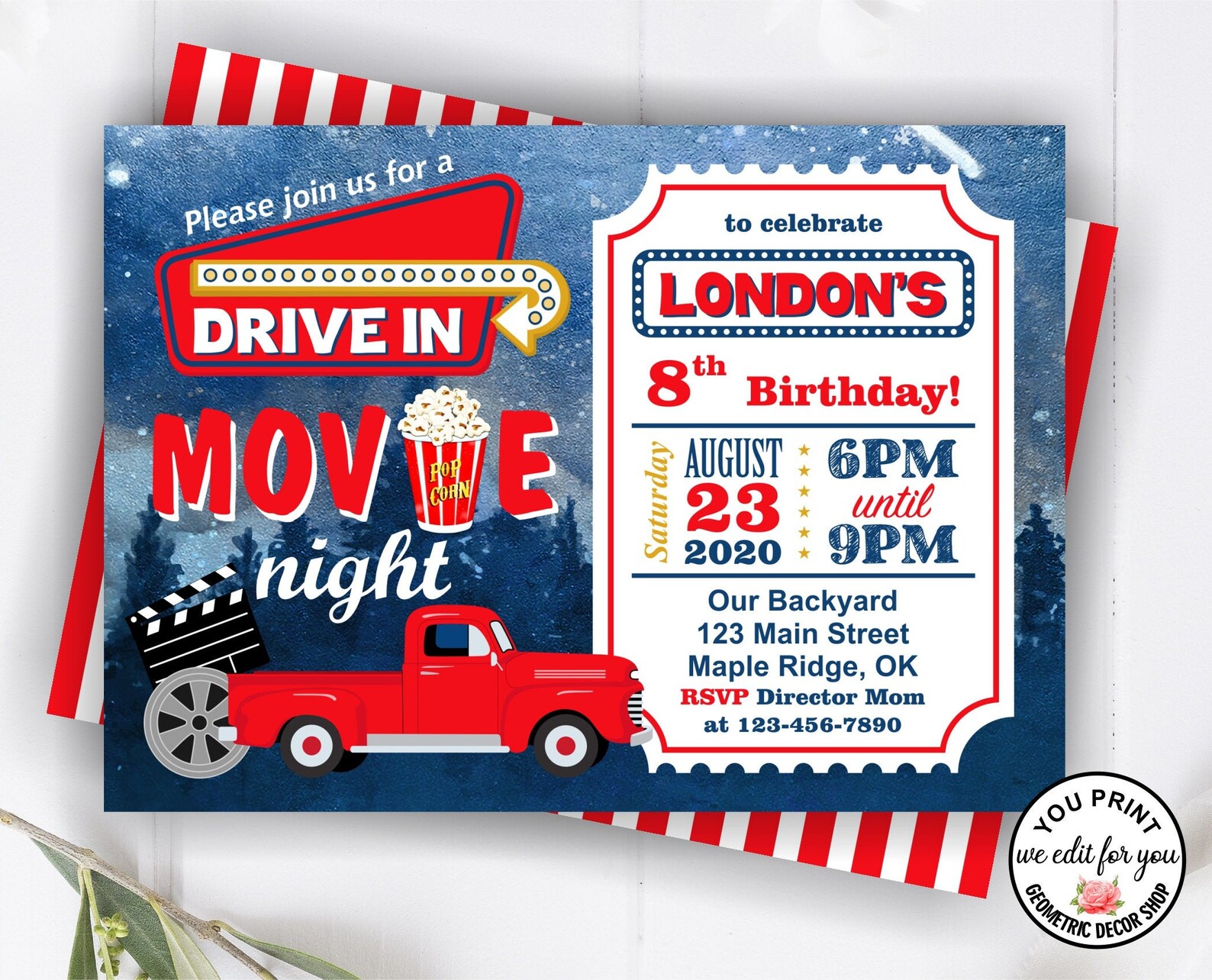Drive-In / Movie / Party / Invitation / Backyard / Birthday / | Etsy