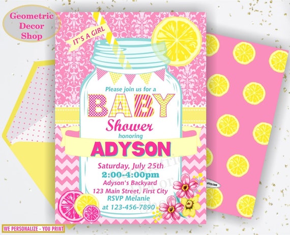 pink lemonade baby shower invitations