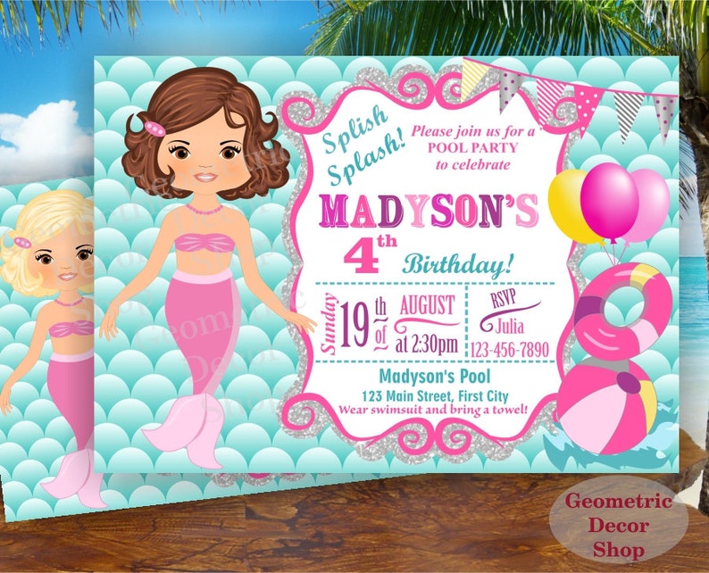 mermaid-pool-party-invitation-pool-party-pool-bash-birthday-etsy