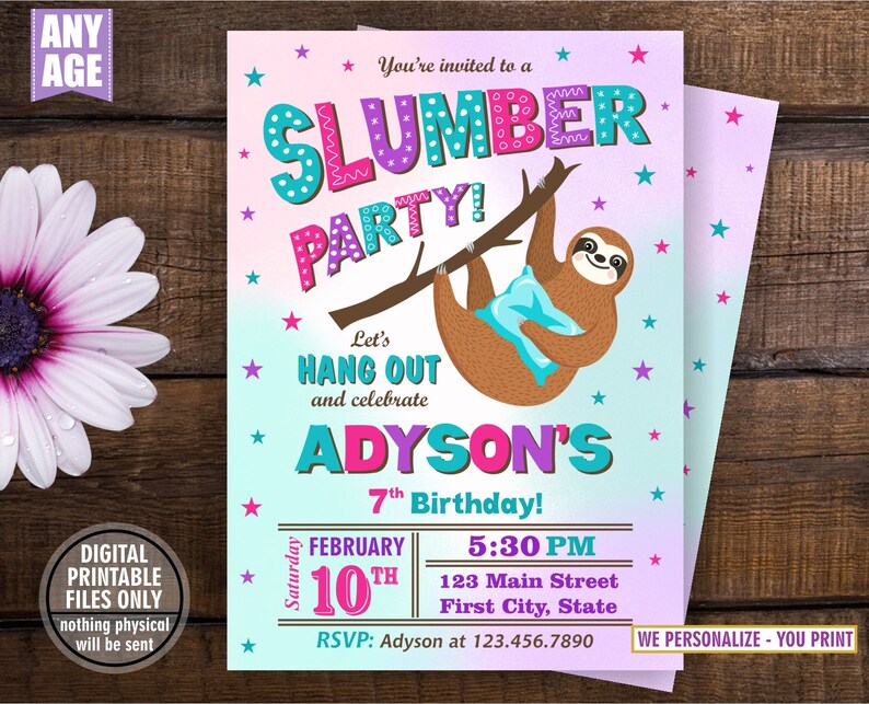 slumber-party-sleep-over-sloth-birthday-invitation-etsy