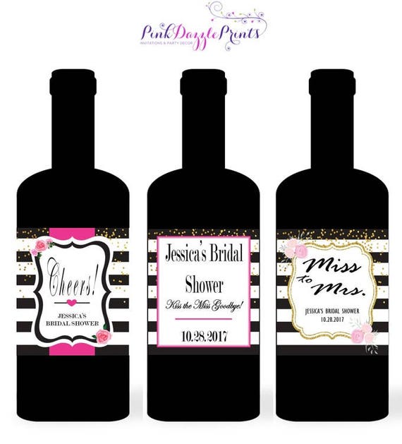 Stripes and Floral Bridal Shower Labels- Pink and Gold- Customizable- Any Occasion Il_570xn