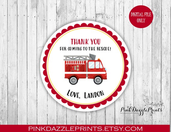 Fireman/ Firetruck Thank You Stickers- Fireman/ Firetruck Thank you Tags- Fireman/Firetruck Favor Labels- Digital File ONLY Il_570xn