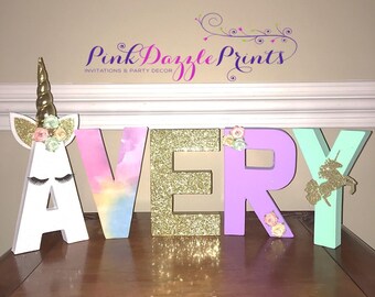 Unicorn Letters- Unicorn Party- Photo Prop- Centerpiece- Nameplate- Room Decor- Baby Shower- Birthday Party- Freestanding Letters