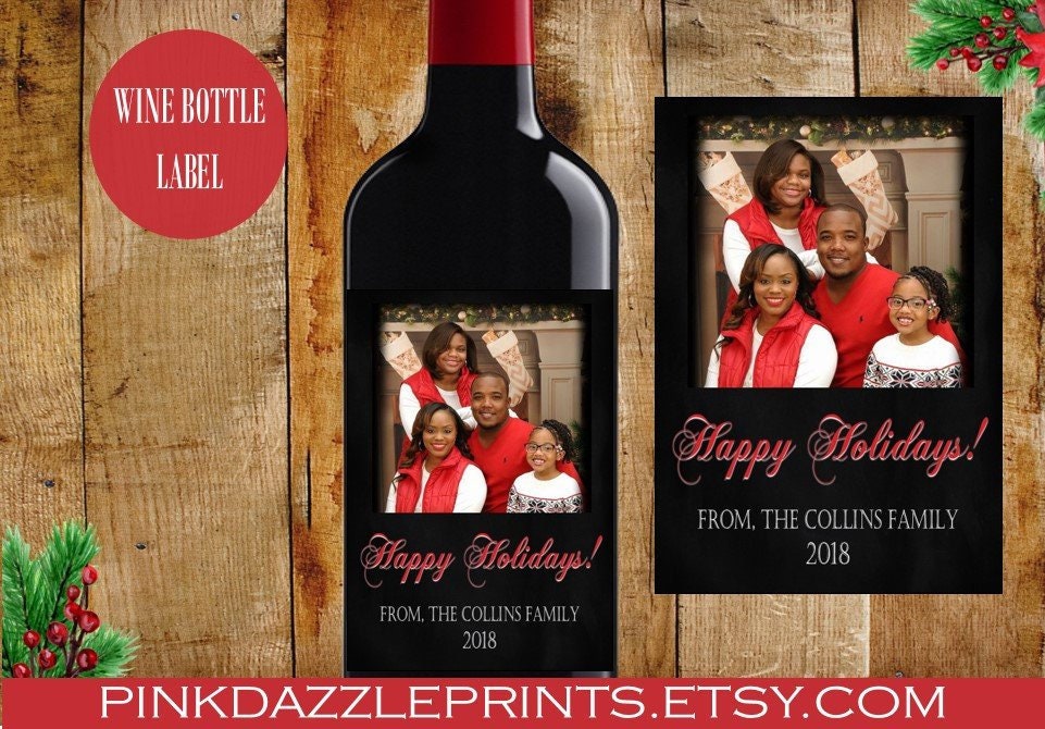 Printable Christmas wine bottle label- Custom Photo Wine Labels- Holiday wine label- Christmas wine- Digital file ONLY