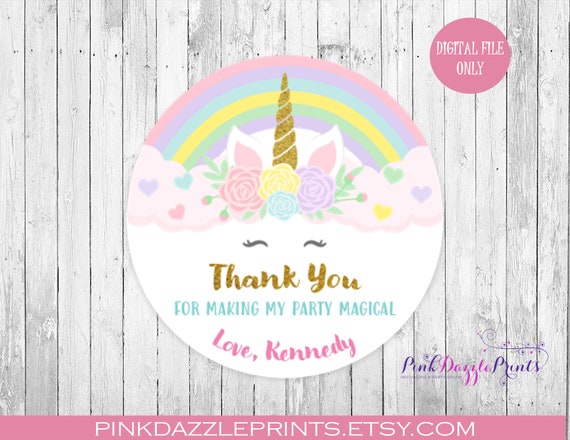 Unicorn Thank You Stickers- Unicorn Thank you Tags- Unicorn Favor Labels- Unicorn Party- Digital File ONLY Il_570xn
