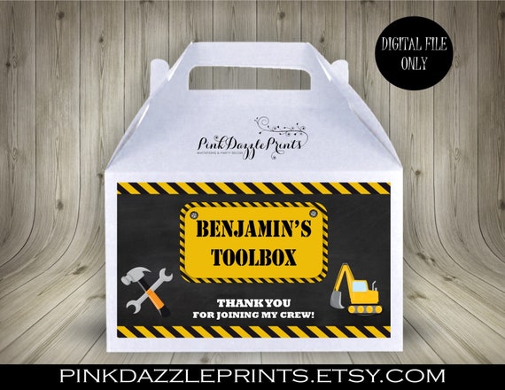 Construction Gable Box Labels- Construction Party Favor Box Labels- Construction Party- Digital File ONLY Il_570xn
