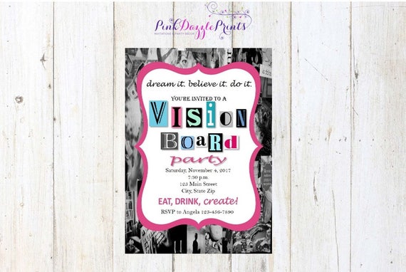 5x7 Printable Vision Board Party Invitation- Digital file ONLY Il_570xn