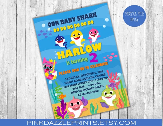 5x7 Printable Baby Shark Invitation- Baby Shark party- Baby Shark Birthday Invitation- Digital File Only Il_570xn
