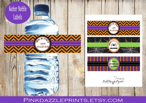 Halloween Water Bottle Labels- Halloween Party- Party Favors- Digital File ONLY Il_570xn