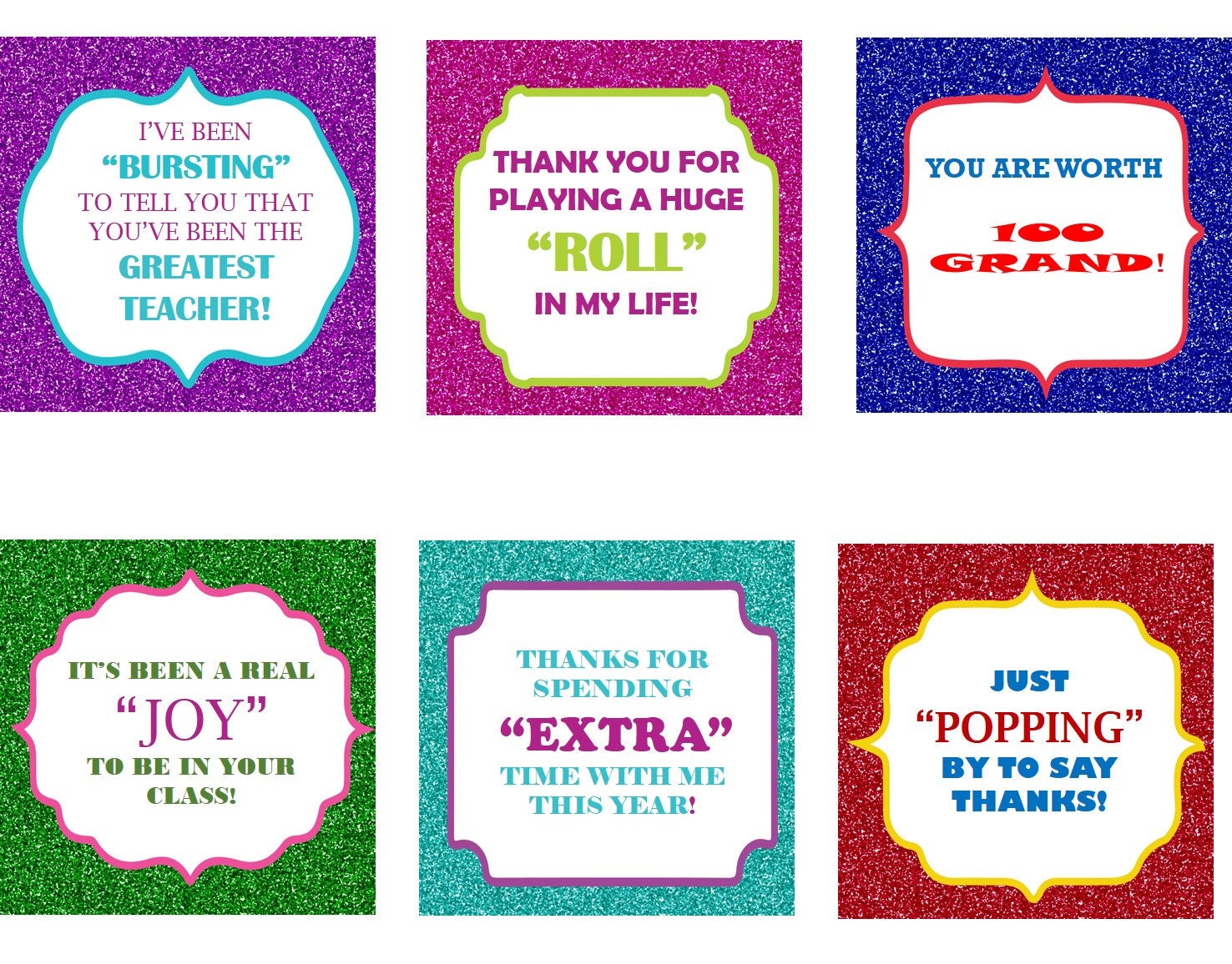Printable Teacher Appreciation Candy Gift Tags Glitter Favor Etsy