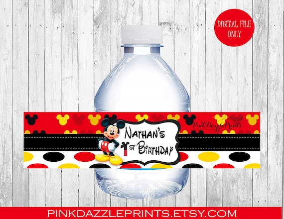 Mickey Mouse Water Bottle Label- Mickey Mouse Party- Party Favors- Digital File ONLY Il_570xn