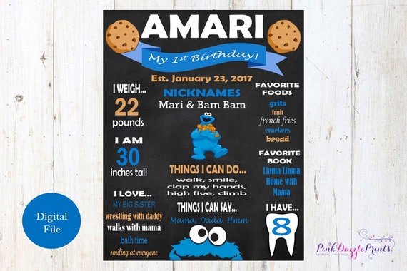 Printable Cookie Monster Stats Board- Birthday Stats Board- Digital File Only Il_570xn