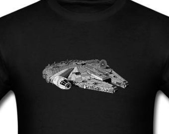 Unisex Heren T-Shirt Millennium Falcon Star Wars Han Solo Zwart