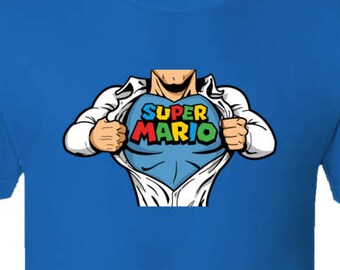 Short-Sleeve Unisex Mens T-shirt Super Mario Bros Nintendo Retro Video Game Clothing Blue