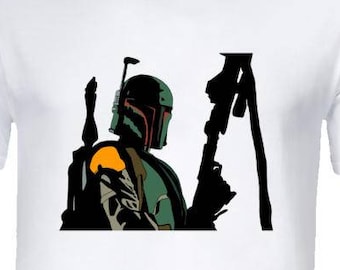 Kurzarm Unisex Herren T-shirt Boba Fett Star Wars Bounty Hunter weiß