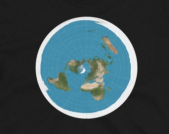 Short-Sleeve Unisex Mens T-shirt Flat Earth Map Flat Earthers Shirt Black