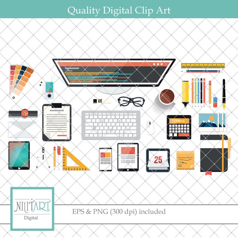Office Clipart Computer Clipart Work Clipart Vector Etsy