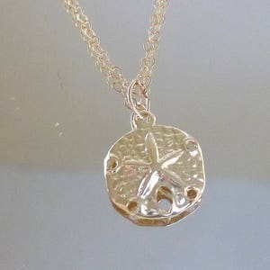 Gold sand dollar necklace - delicate necklace - a dainty gold sand dollar hanging from a 14k gold vermeil chain