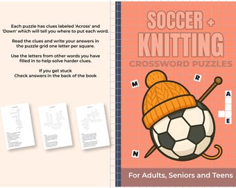 Soccer Knitting Crossword Puzzle Book | Brain Teaser Gift (6x9 Size)