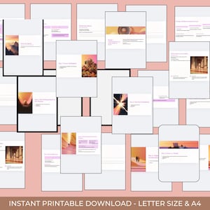 May include: A collection of printable digital documents on a pink background. Each document has a white background with text and images in orange, pink, and purple. The text "Instant Printable Download - Letter Size & A4" is at the bottom.
