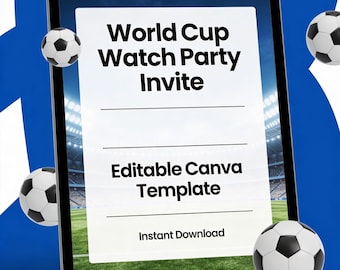 Convite para festa de futebol da Copa do Mundo de 2026 | Modelo editável no Canva | Reserve a data para o jogo de futebol | Download instantâneo