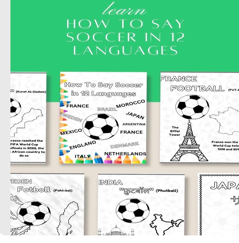 World Soccer 2026 Coloring Pages Kids Learn 12 Languages Cultural Facts Printable Digital Download image 4