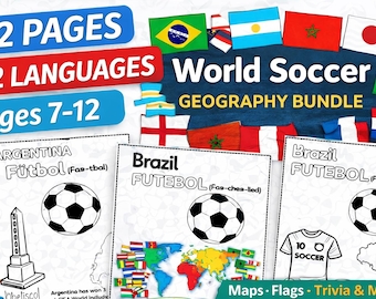 Pagine da colorare di World Soccer 2026 per bambini: imparano 12 lingue e curiosità culturali. Download digitale stampabile.