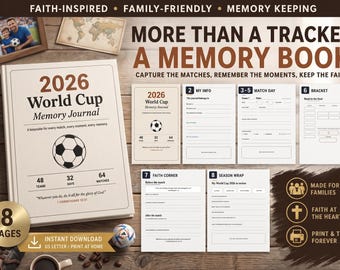 Diario dei ricordi di famiglia per i Mondiali 2026 - Stampabile / Ricordo calcistico a tema religioso / Attività per la festa di visione / Download digitale immediato in PDF