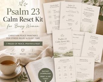Kit di calma e serenità ispirato al Salmo 23 per donne impegnate / PDF stampabile per la pace cristiana