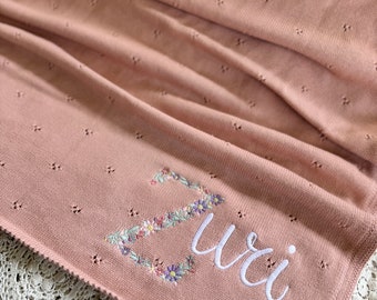 Personalised Embroidered baby girl knit blanket