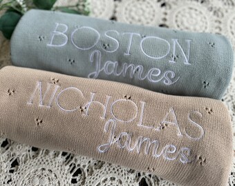 Personalised Embroidered baby boy knit blanket