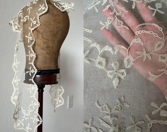 Antique handmade lace lappet.  applied bobbin lace.