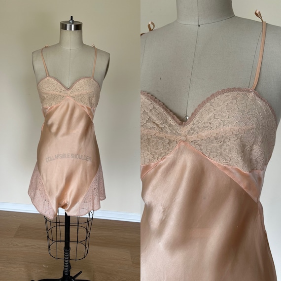 Antique 1920s 1930s silk step in lingerie with lace - Gem