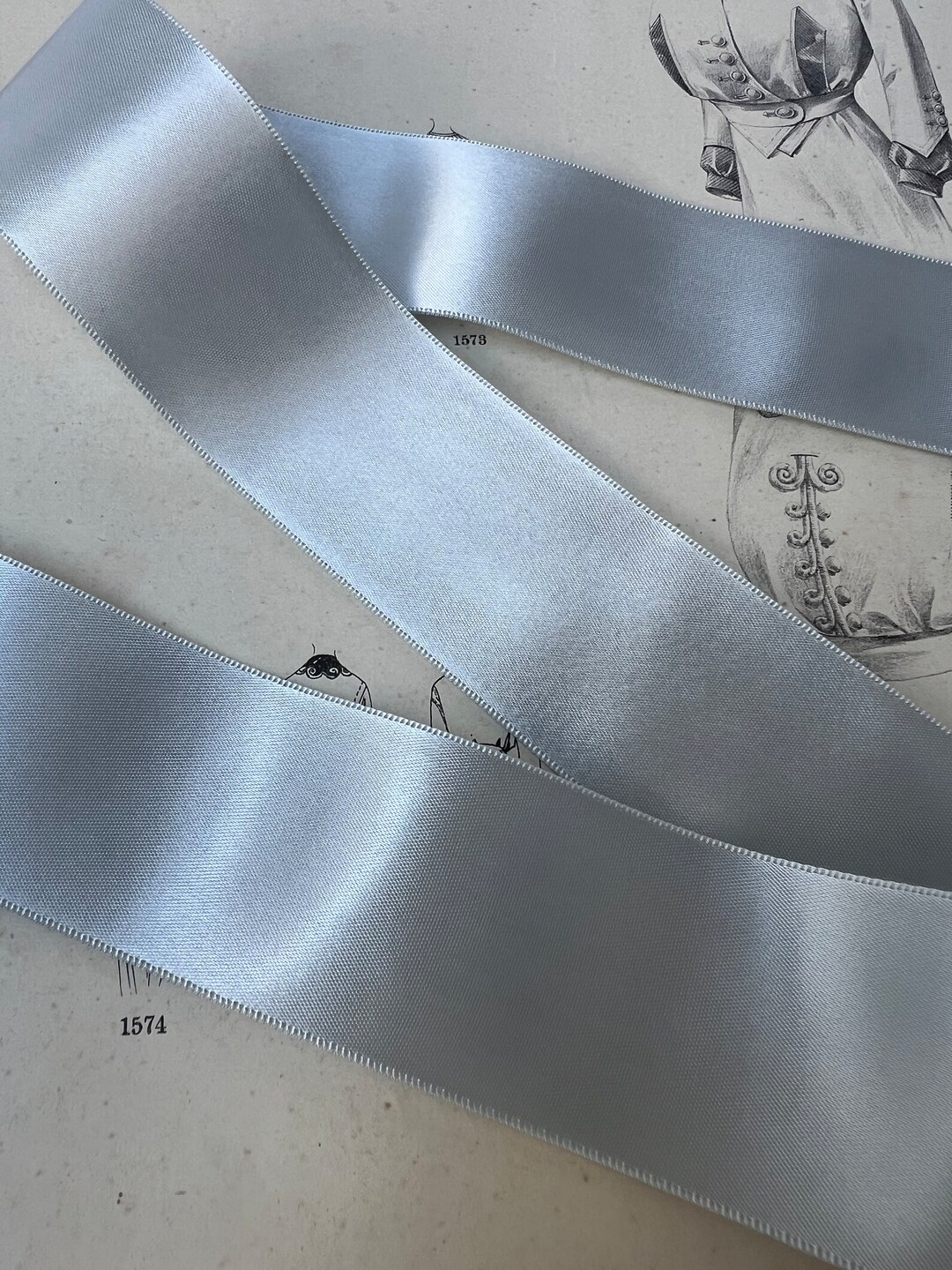 Vintage Double Face Pale Blue Green Ribbon; by the Yard Synthetic Nylon ...