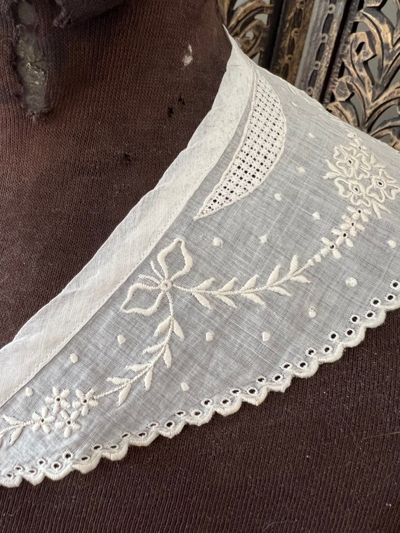 Antique hand embroidered white work collar - image 8