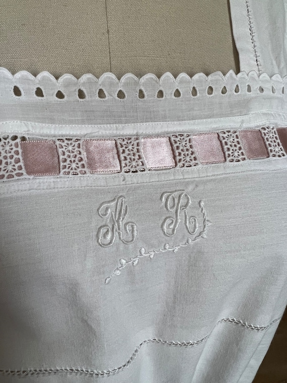 antique hand embroidered cotton corset cover. - image 7