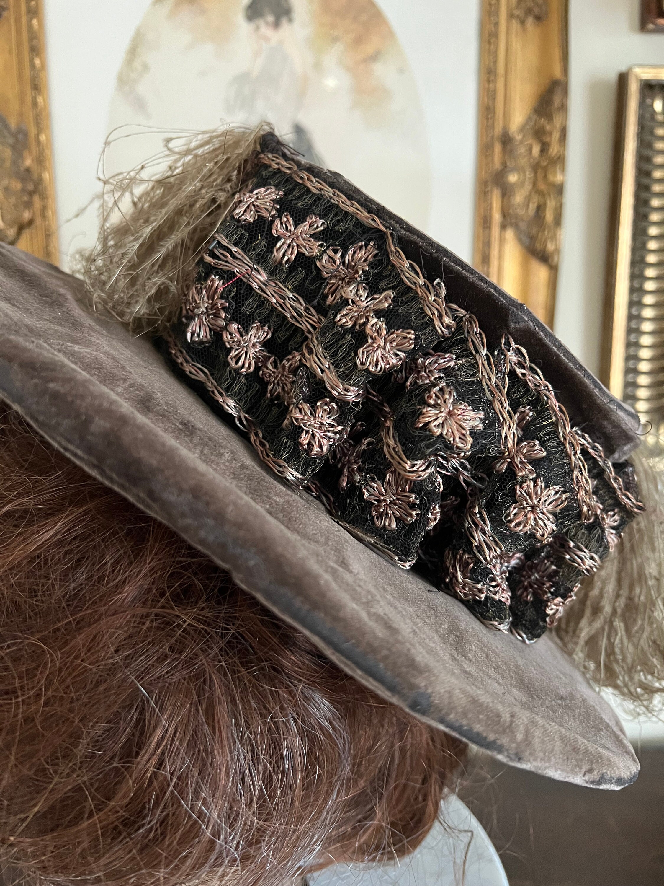 Antique Edwardian 1900 1910 Velvet Hat With Feather Trim. - Etsy display picture 2