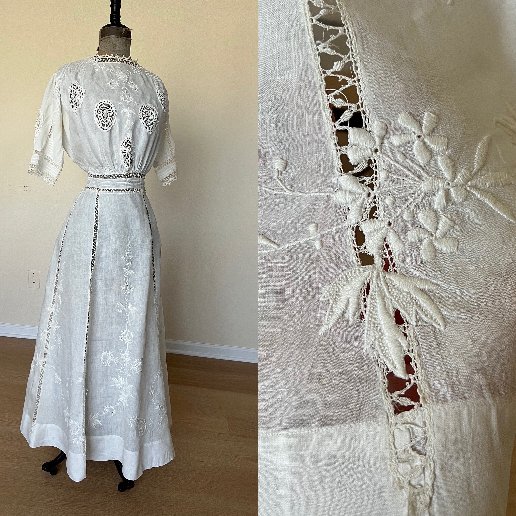 Incredible Antique Hand Embroidered Linen Dress Wearable - Etsy