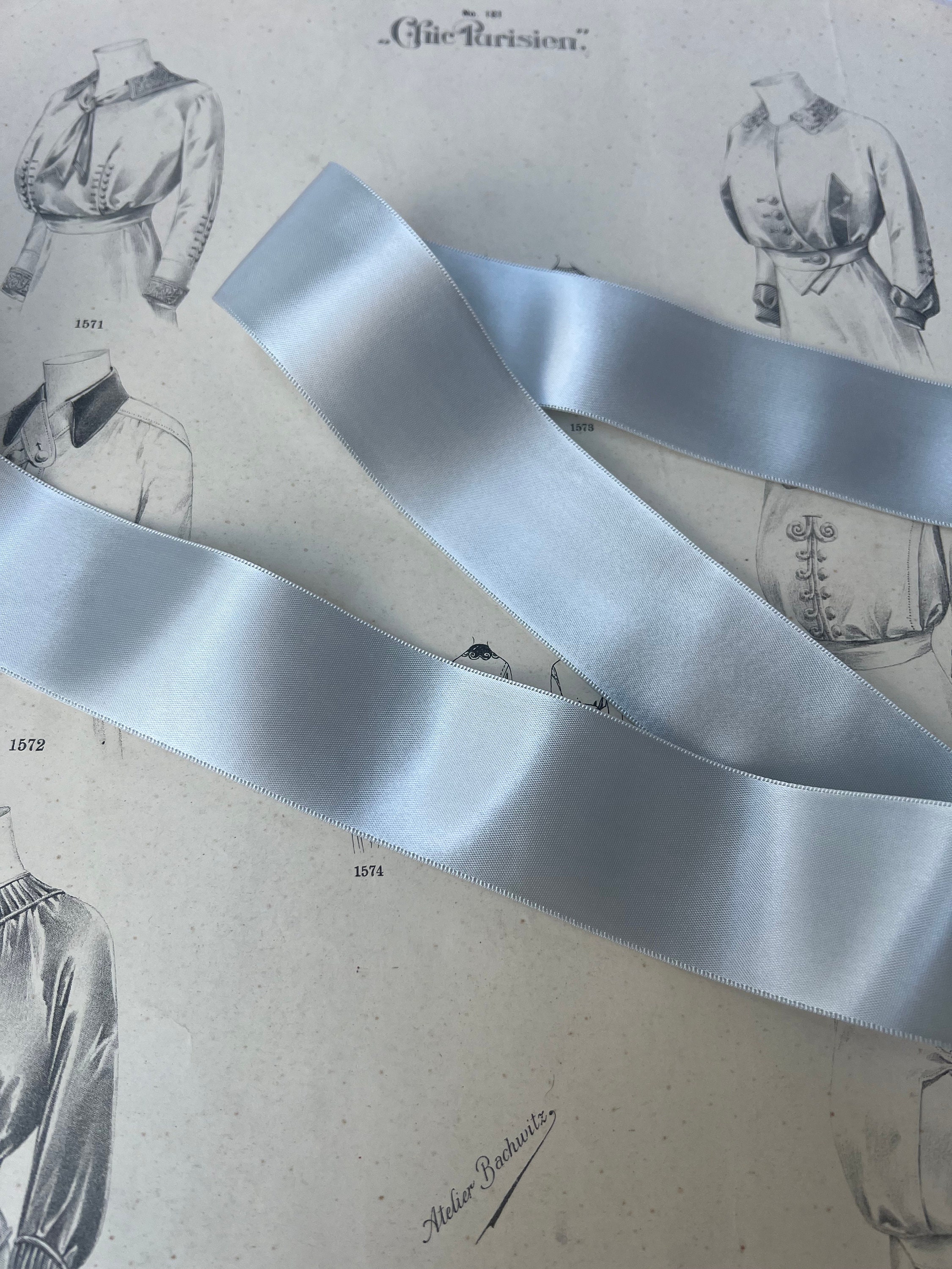 Vintage Double Face Pale Blue Green Ribbon; by the Yard Synthetic Nylon ...