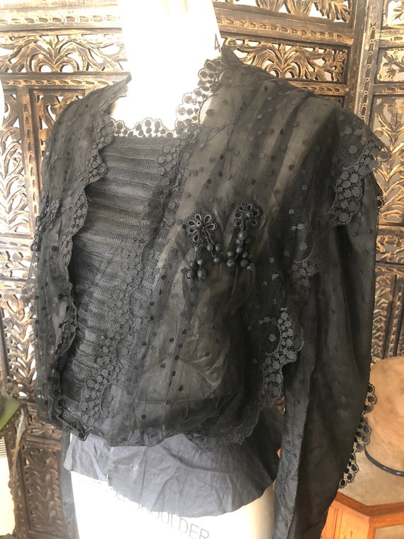 Edwardian silk bodice top blouse black. - image 8