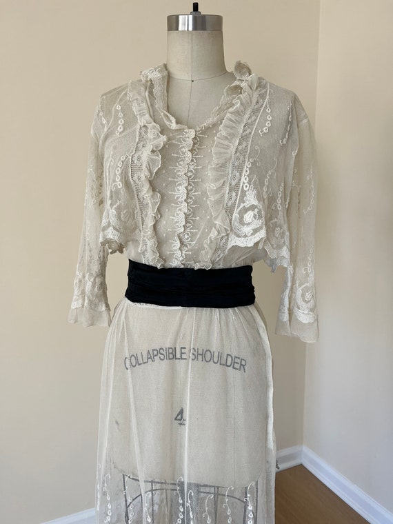 Antique 1910s Edwardian net cotton lawn dress - image 4